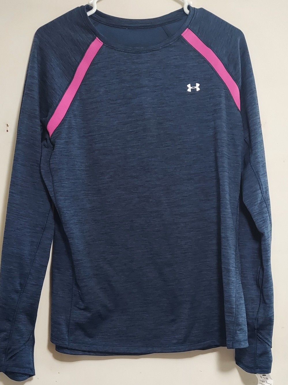 Under Armour Navy Blue Long-Sleeve Performance Tee with Pink Accents